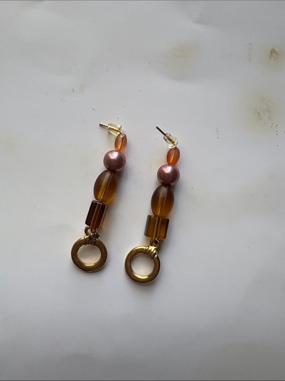 Beaded Drop Earrings in Amber and Rose Gold
